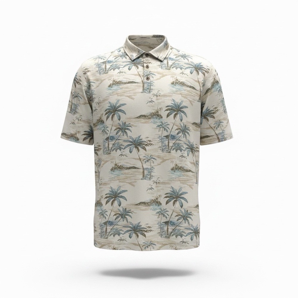 Tommy Bahama Polo Shirt Mens XL Supima Cotton Tropical Palm Tree Island Print